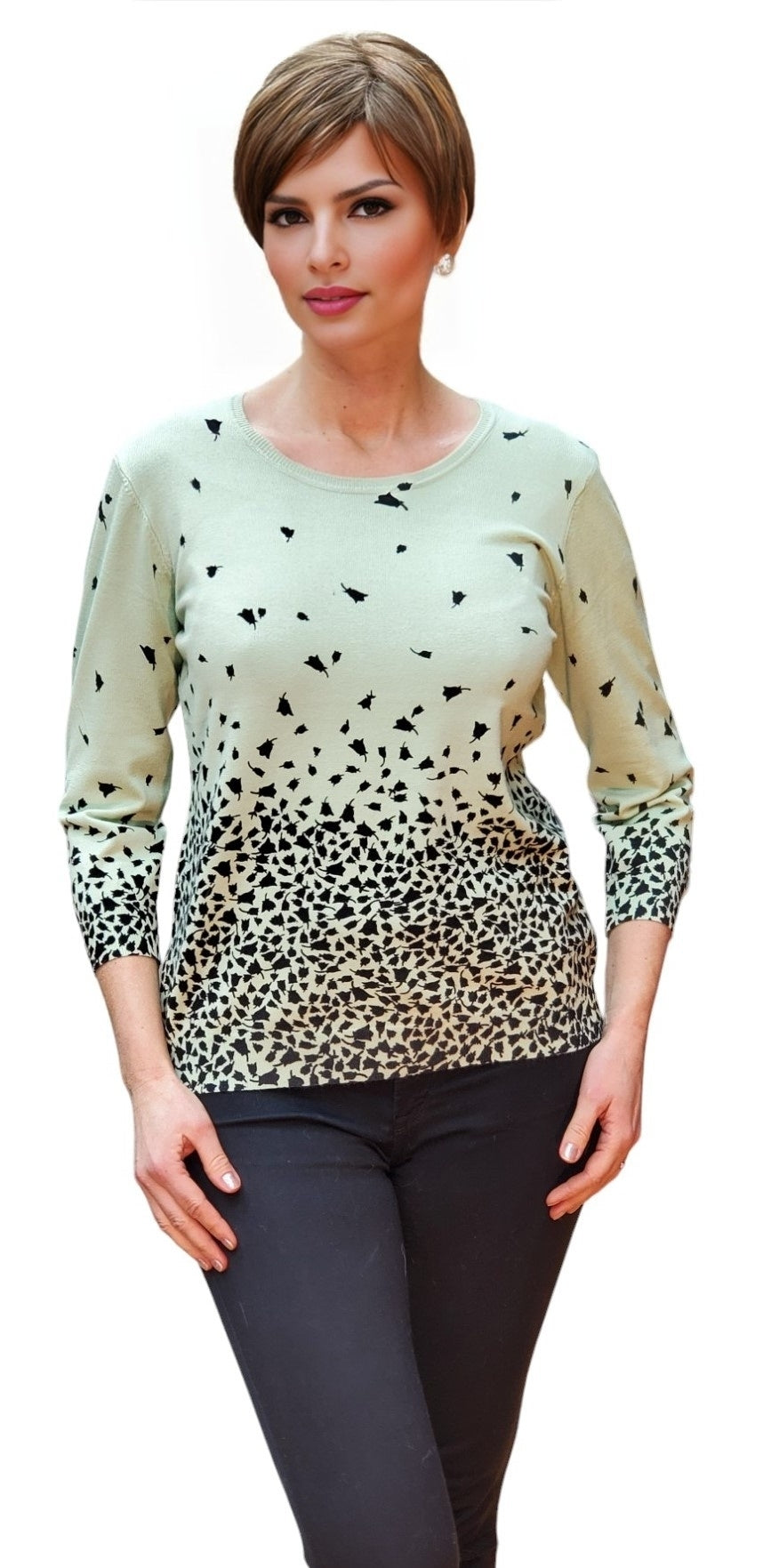 Sweater Style 9006144 Green Print