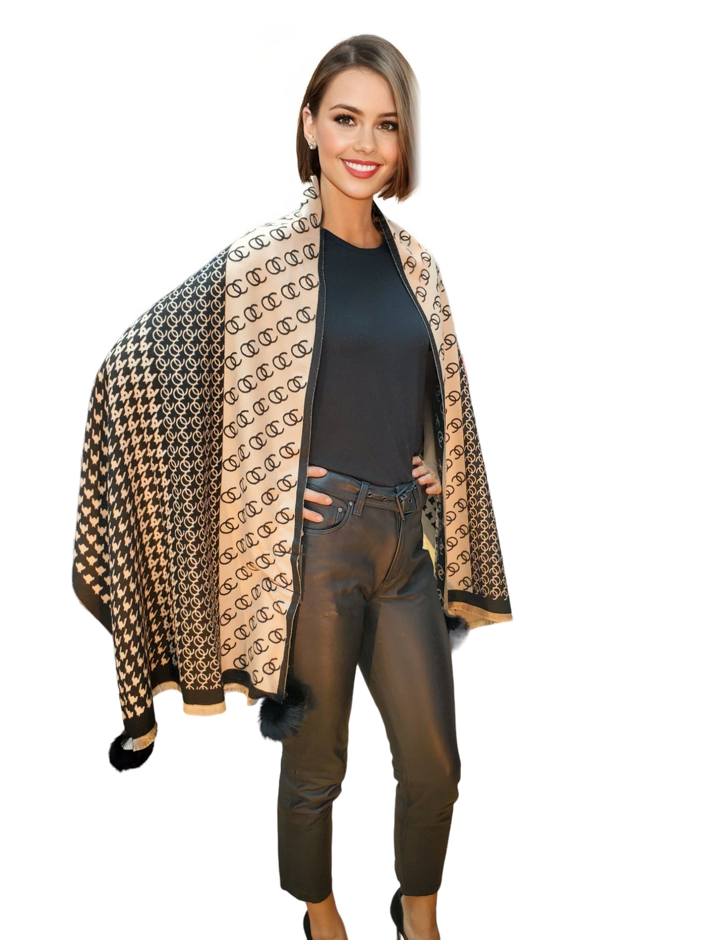 Shawl Style CL2021066 Black Camel