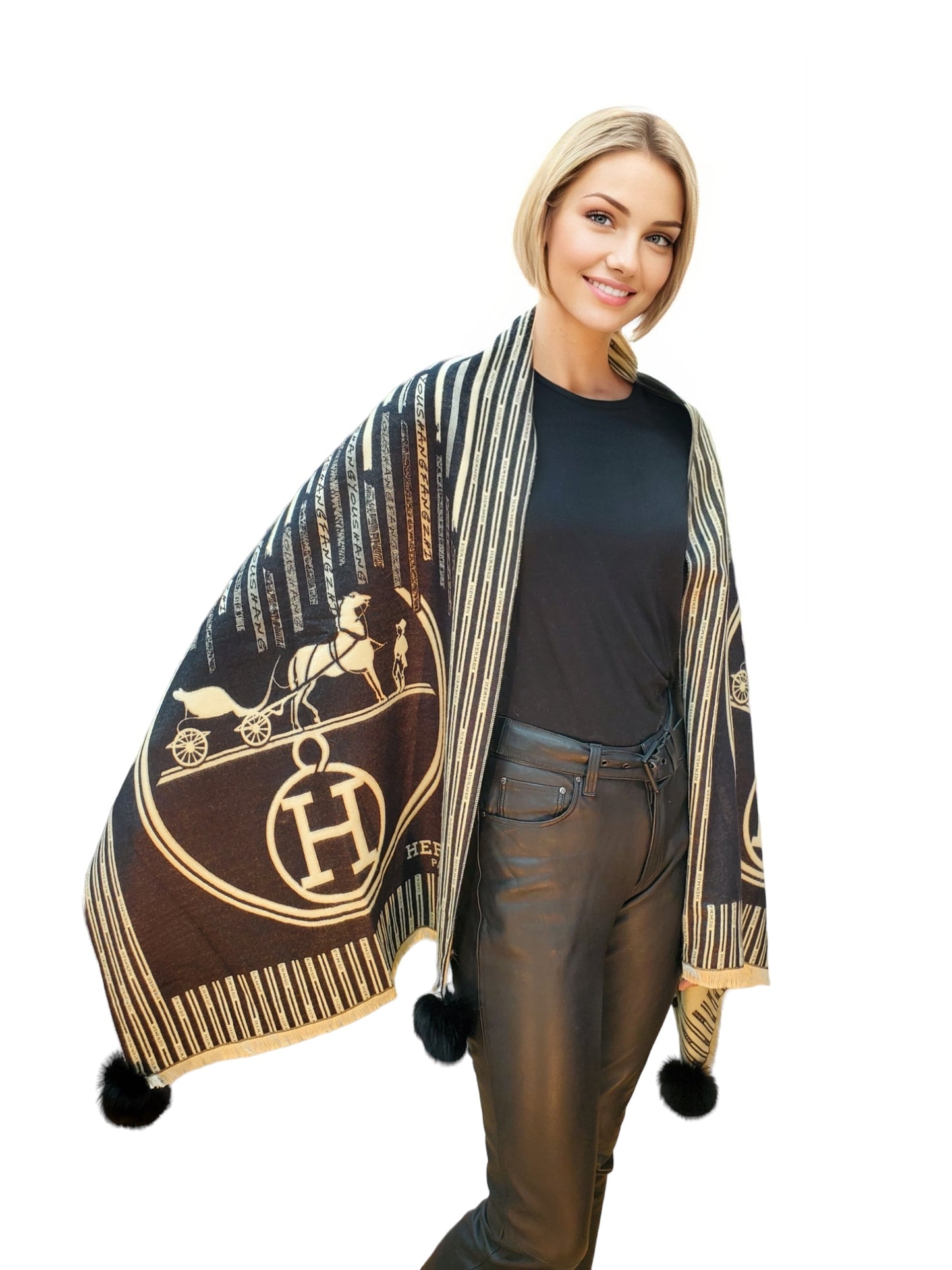 Shawl Style CL2021073 Black Camel