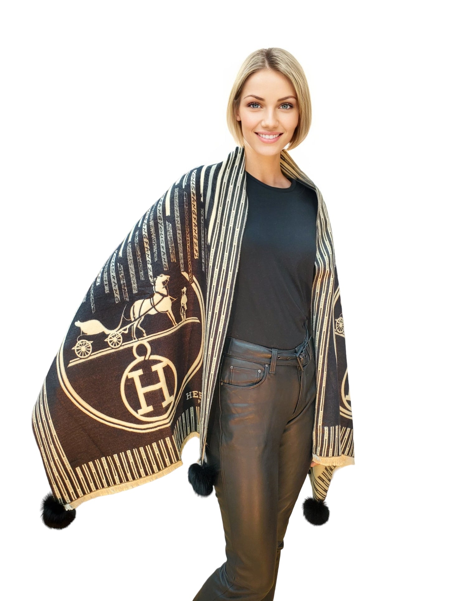 Shawl Style CL2021073 Black Camel