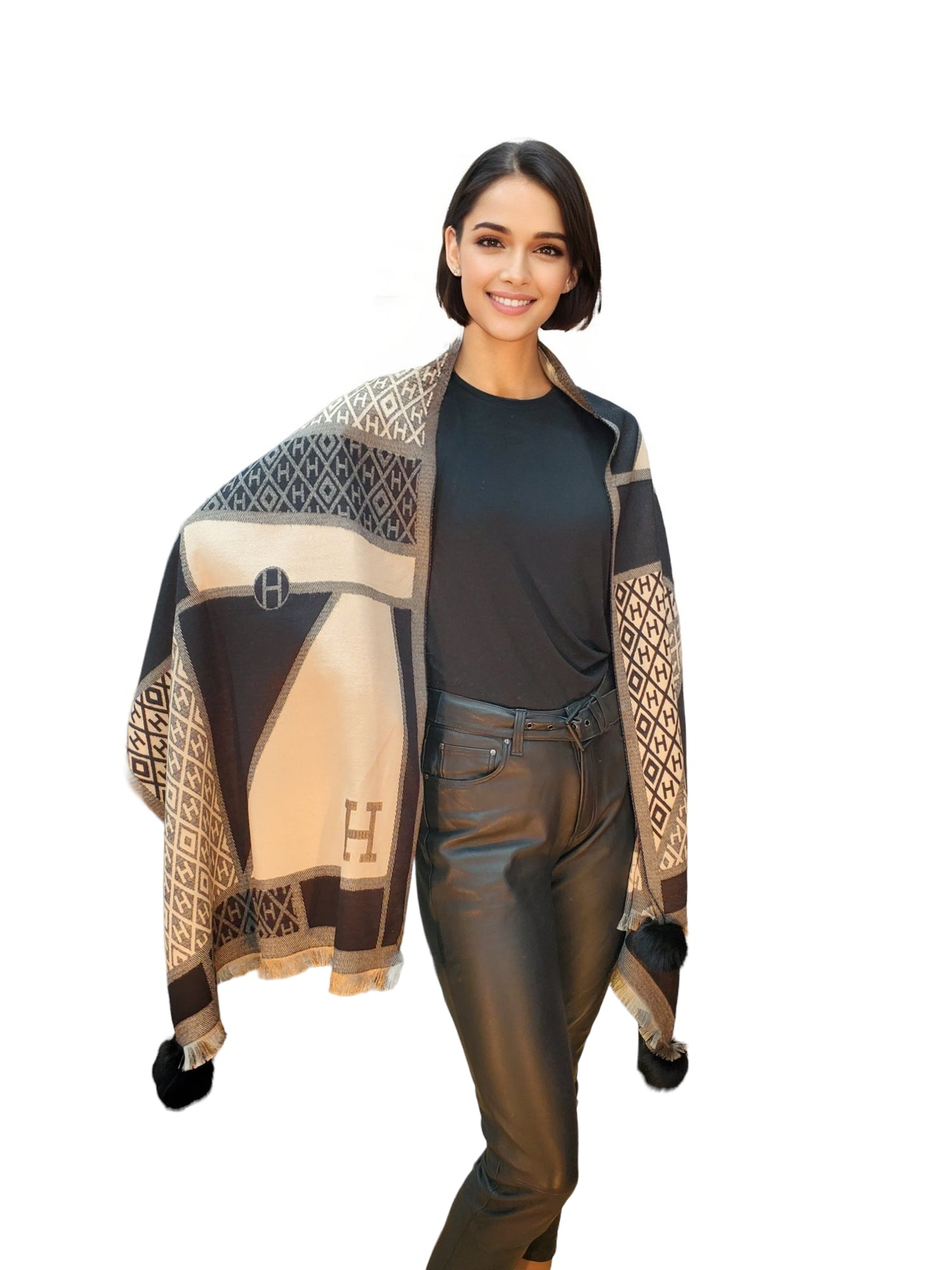 Shawl Style CL2021101 Black Camel
