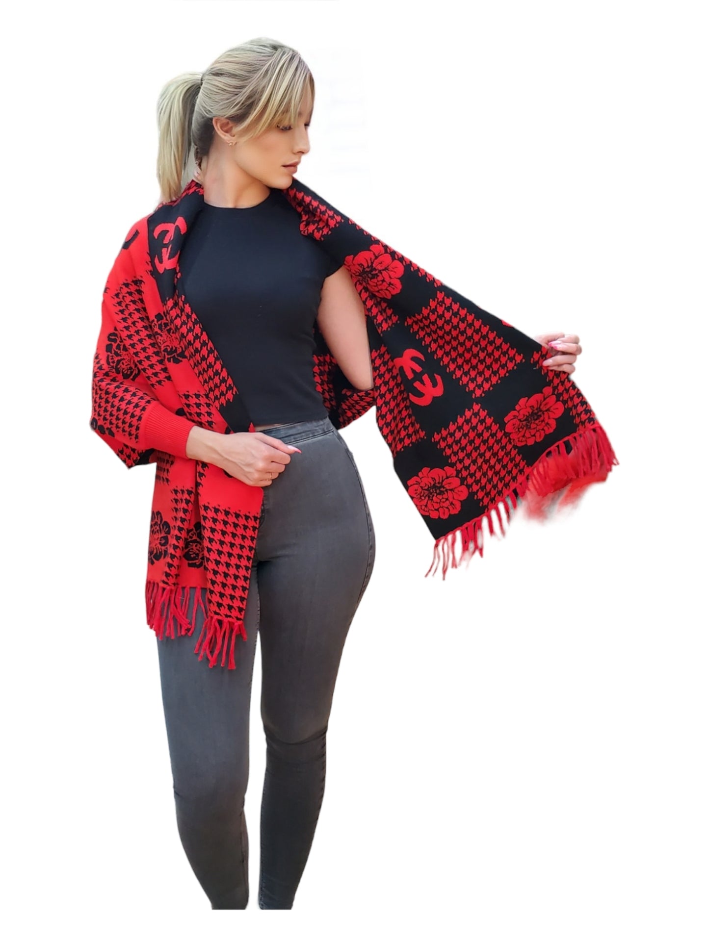 Shawl Style Q104 Red Black