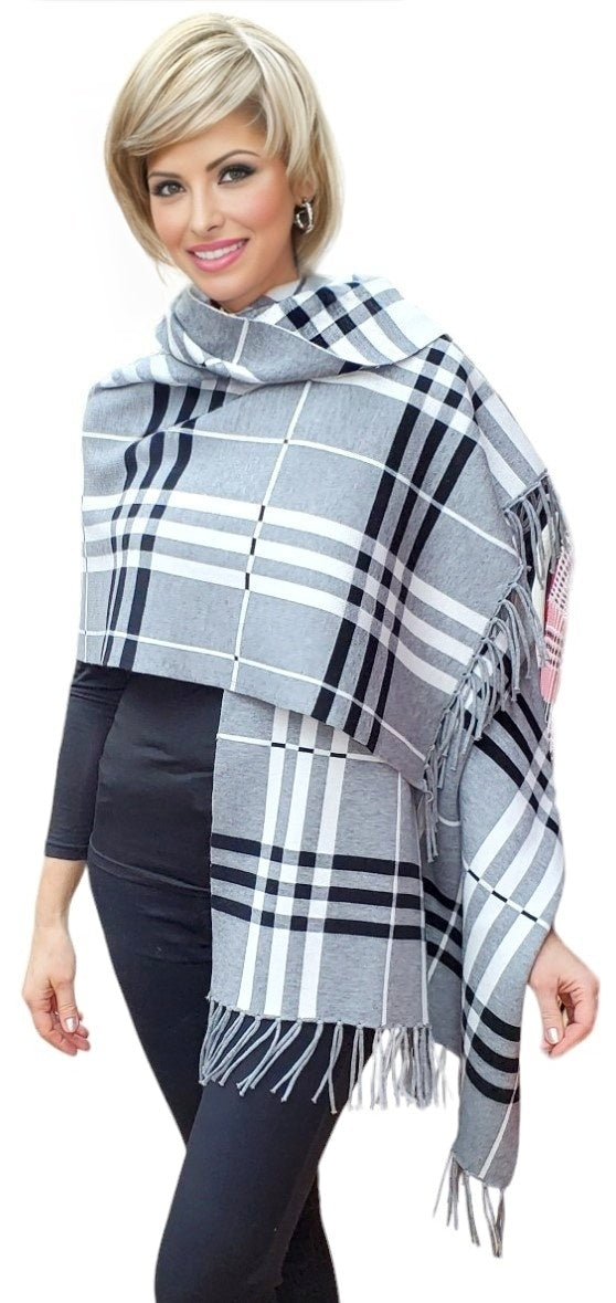 Shawl Style 2023-001NS Gray Checker