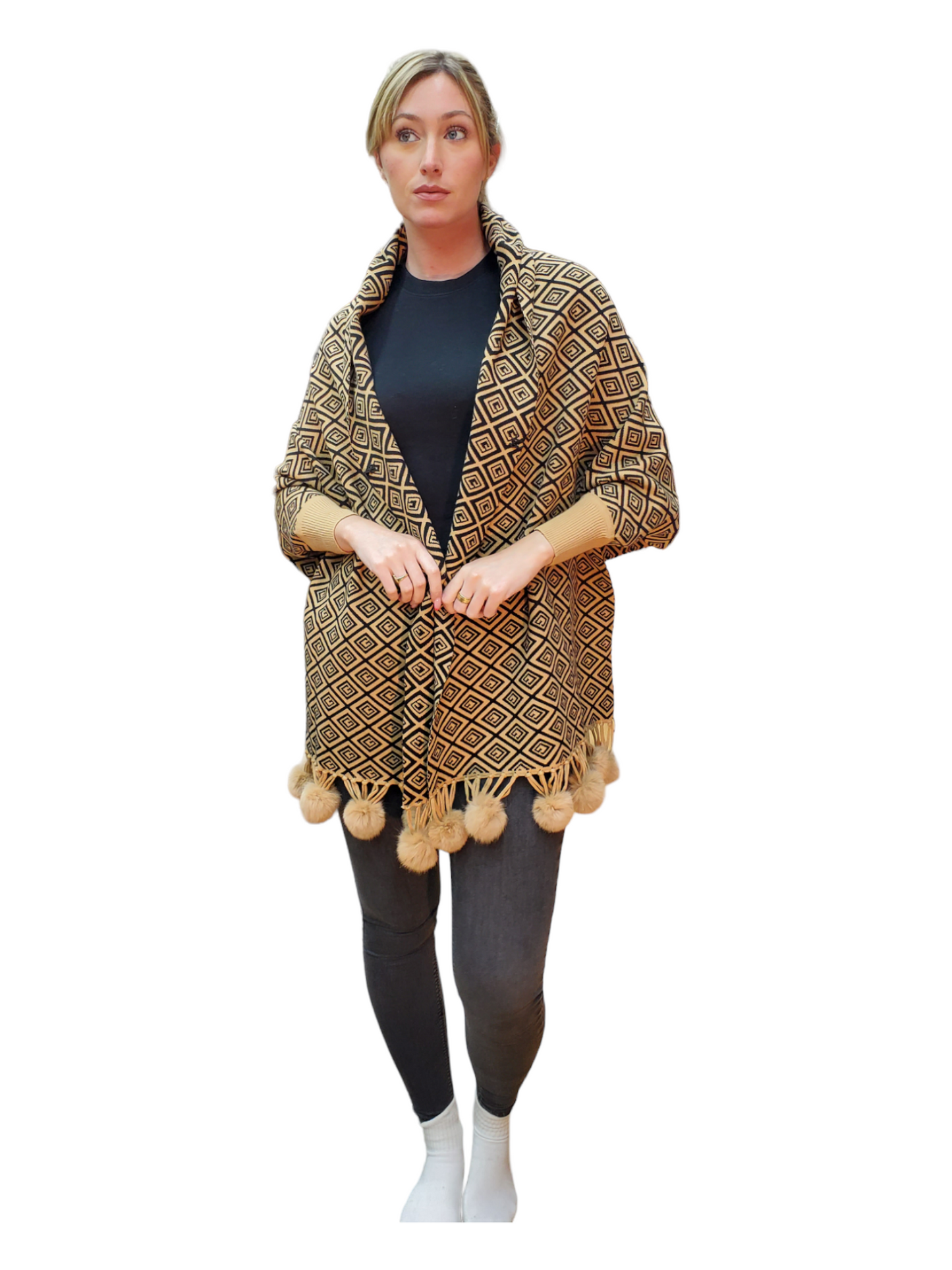 Shawl Style CL2021092 Black Camel