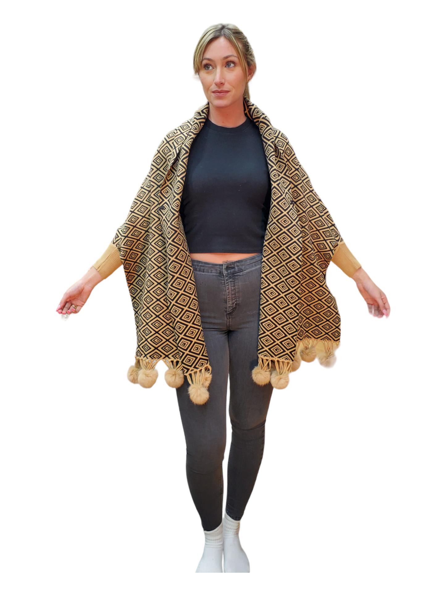 Shawl Style CL2021092 Black Camel