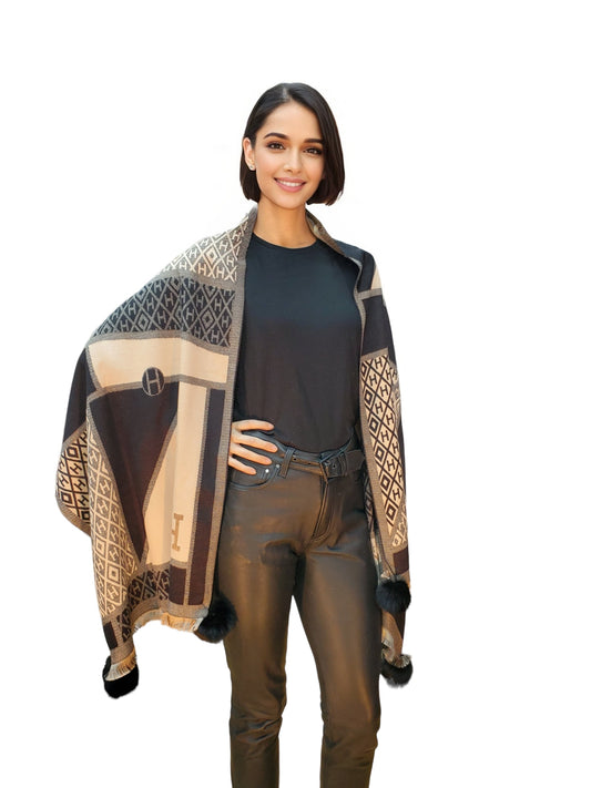 Shawl Style CL2021101 Black Camel