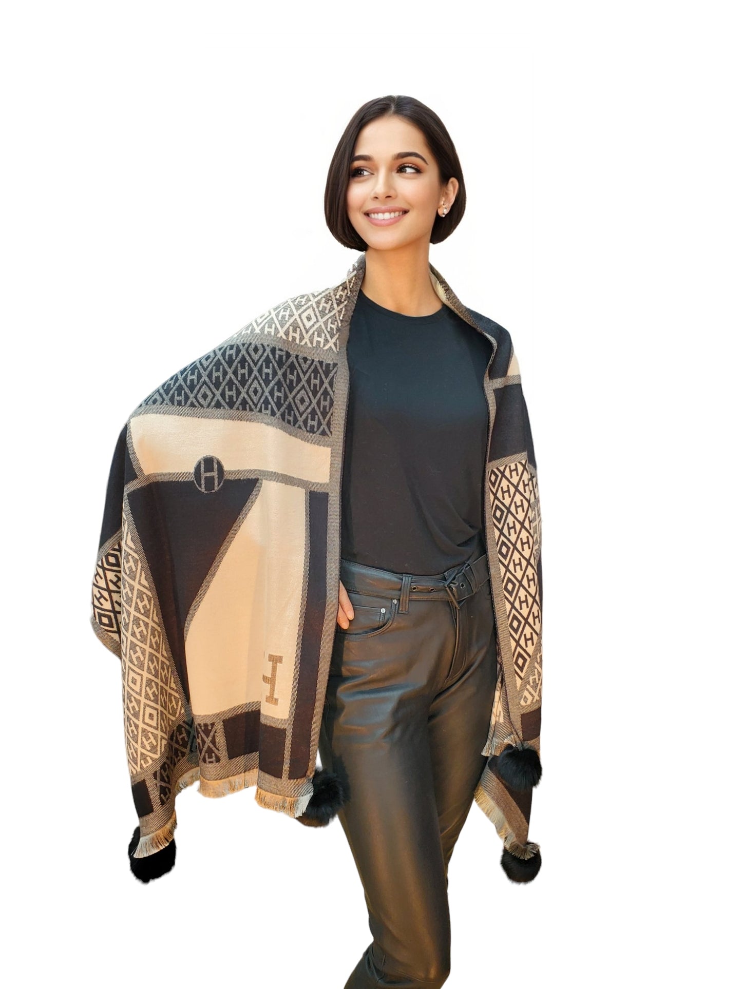 Shawl Style CL2021101 Black Camel