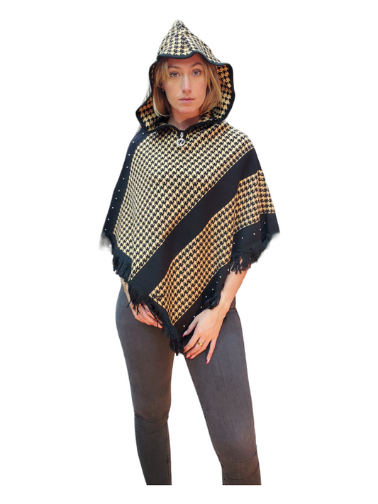 Poncho Style T103 Black Camel